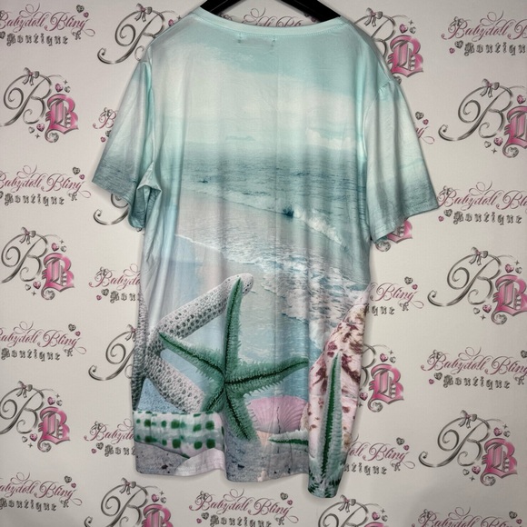 Model France beach scene tshirt starfish ocean bling diamond details sparkly y2k - Picture 2 of 15